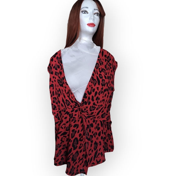 Black Company Tops - Red Animal Print Wrap Blouse